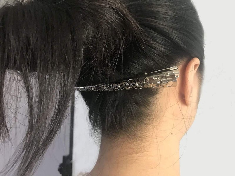 Time Roaming Duck Bill Clip Color Silvery Flower Shaped 5.1" Length Large Size without Teeth Pack of 4 - Image 4